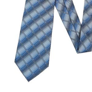 Van Heusen Plaid Tie Men’s Long 62” Blue Gray Polyester Designer Wide Tie New